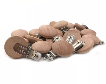 ROUND Beech wooden pacifier holder -beech wood pacifier clip -Buchenholz Schnullerkette -Clip sucette en bois de hêtre -Pacifier clip