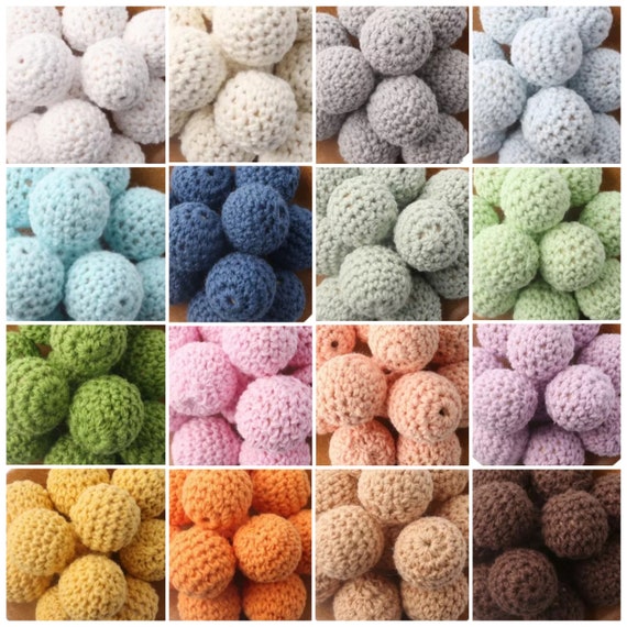 20MM - 5 bolas de madera cubierta de ganchillo - 5 crochet beads 20mm - 5 holz häkelperlen 20MM- Boules en crochet 20mm