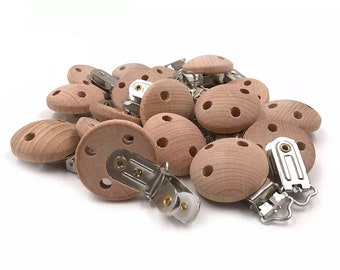 ROUND Beech wood pacifier holder WITH HOLE -beech wood pacifier clip -Buchenholz Schnullerkette -Clip sucette en bois de hêtre