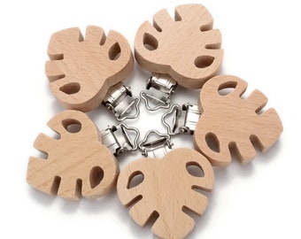 Buchenholz Schnullerkette BLATT -Buchenholz Schnullerkette -Buchenholz Schnullerkette -Clip sucette en bois de hêtre -Paci clips -