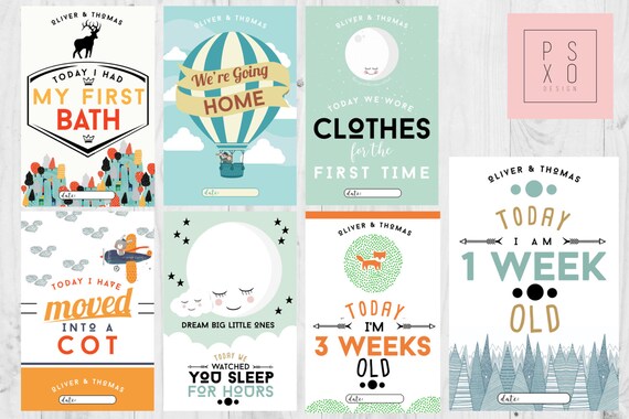 Boy Preemie NICU Milestone Cards
