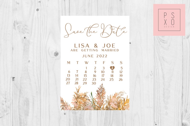 Boho Wedding Pampas Grass Pampas Wedding Boho Theme Wedding Save The Date Magnets Calligraphy Calendar Design Boho Theme