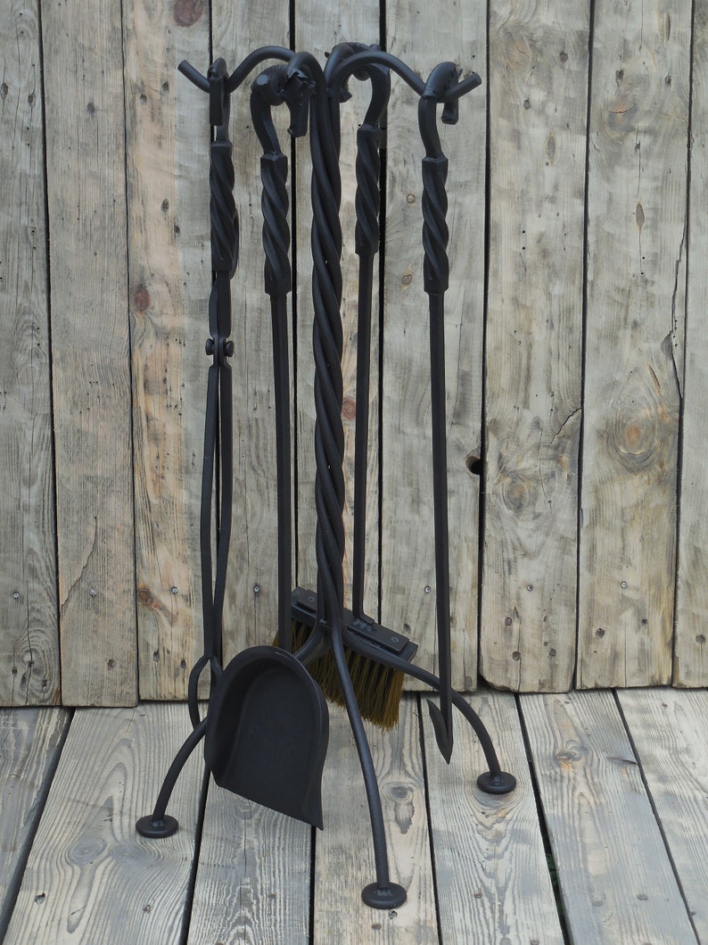 Wrought iron fireplace tools set 5 Pieces Poker Shovel Etsy