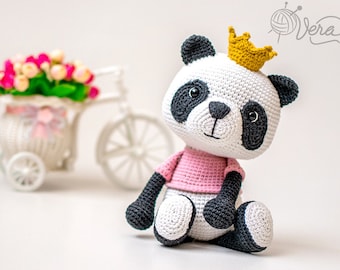 Crochet panda, panda princess, baby showers, toy for newborn, toy for baby girl, amigurumi bear, amigurumi panda