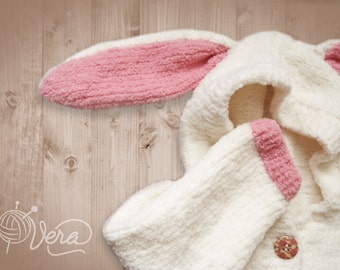 Bunny jacket, Girl clothing, Baby girl outfit, Bunny coat, Animal jacket, Rabbit jacket, Knit baby girl jacket, Jacket for toddlers