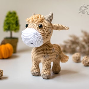 Crochet Bull Spielzeug, häkeln Kuh Spielzeug, Beige Stier, Amigurumi Kuh, Amigurumi Haustier Spielzeug