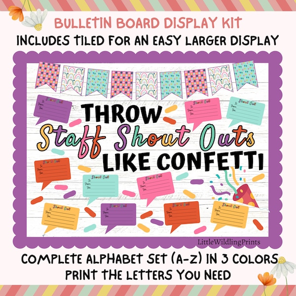 Shout Outs Bulletin Board Kit, Staff Appreciation Shout Out Card, Confetti Bulletin