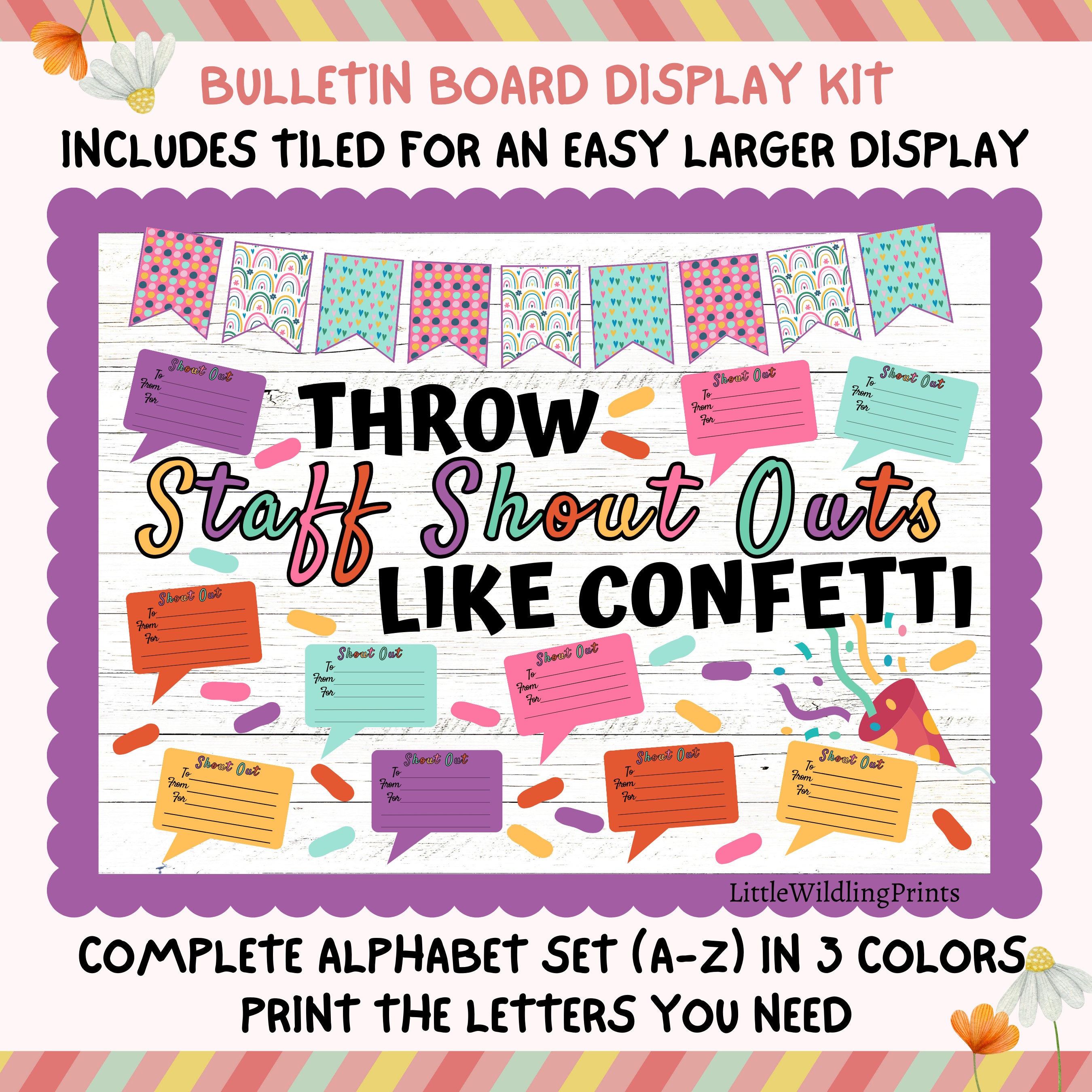 Shout Outs Bulletin Board Kit, Staff Appreciation Shout Out Card, Confetti Bulletin