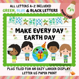 Earth Day World Bulletin Board Planet Invest Recycle Display Kit Custom Any Words Printable Classroom Decor Door Kit March April Spring