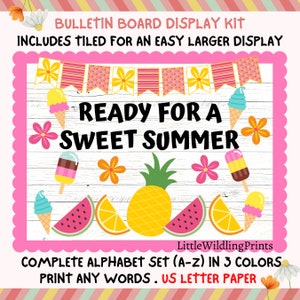 Sweet Summer Bulletin Board Pineapple Fruit Popsicles Display Kit Custom Any Words Printable Classroom Decor Door Kit June July August