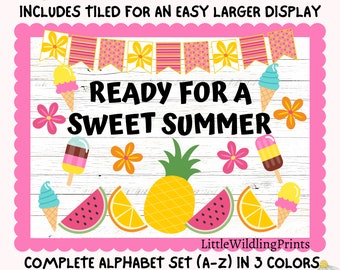 Sweet Summer Bulletin Board Pineapple Fruit Popsicles Display Kit Custom Any Words Printable Classroom Decor Door Kit June July August