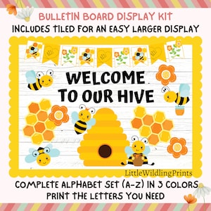 Spring Bees Welcome To Our Hive Bulletin Board Display Custom Any Words Printable Classroom Decor Door Kit April May Summer