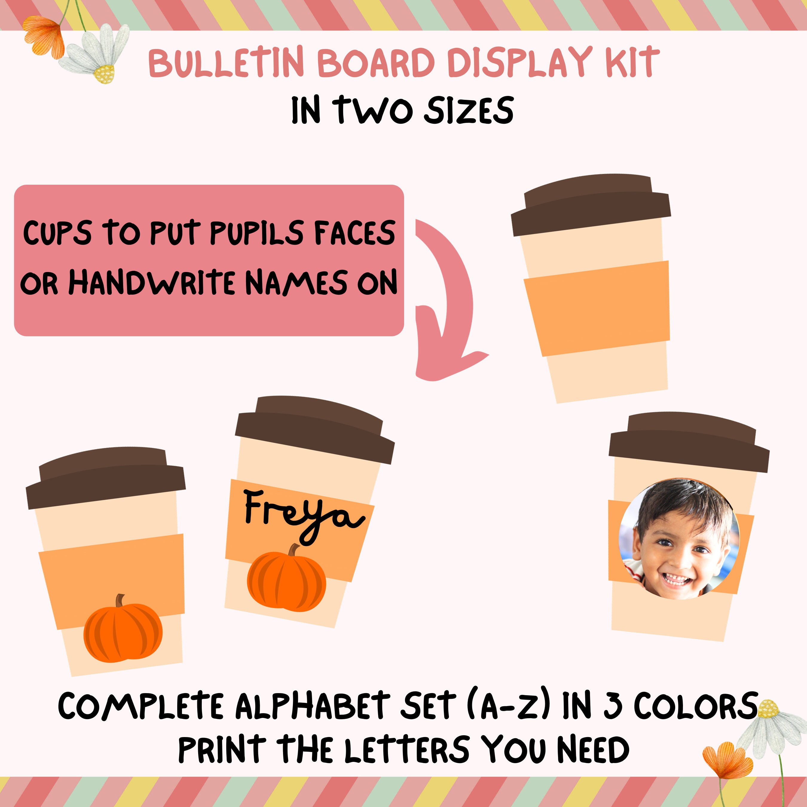 Pumpkin Spice Bulletin Board Kit, Pumpkin Latte Fall Class Names Photos ...