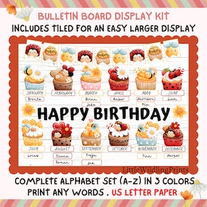 Birthday Cupcakes Bulletin Board - Ladybugs Bees Classroom Birthday Display - Teacher Classroom Printable - Custom Words