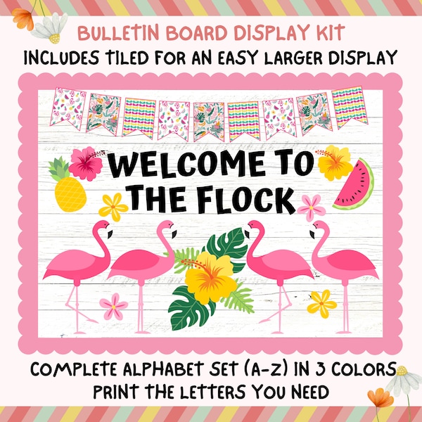 Kit de babillard flamant rose, thème doux pour la rentrée des classes, oiseaux tropicaux, décoration imprimable pour la salle de classe juin juillet septembre