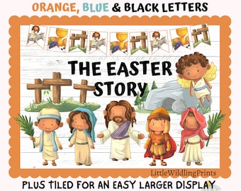 Easter Story Bulletin Board Kit, Jesus Resurrection Decor (Printable)