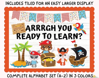 Pirate Bulletin Board Kit, Back To School Sea Boat Treasure Shipwreck Learning Theme, Teacher Classroom Printable Decor