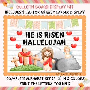 Easter He Is Risen Resurrection Bulletin Board Jesus Holy Week Display Kit Custom Any Words Printable Classroom Decor Door Kit April