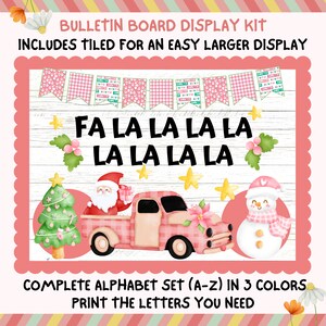 Christmas, Cute, Truck, Santa, Pink, Snowman, Boho, Fa la la la, Bulletin Board Kit, December