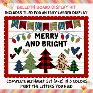 Modern Christmas Bulletin Board Kit, Merry Bright Tree Lights Teacher Classroom Printable Decor, Door Kit December