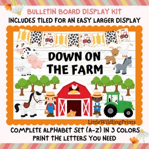 Down On The Farm Animals Spring Barn Herd Bulletin Board Display Kit Custom Any Words Printable Classroom Decor Door Kit April May June
