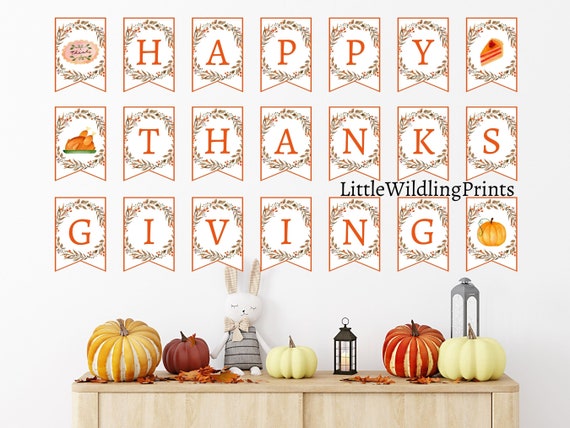 Happy Thanksgiving Banner, Printable Digital Download, Give Thanks ..., حجم الصورة 570x428