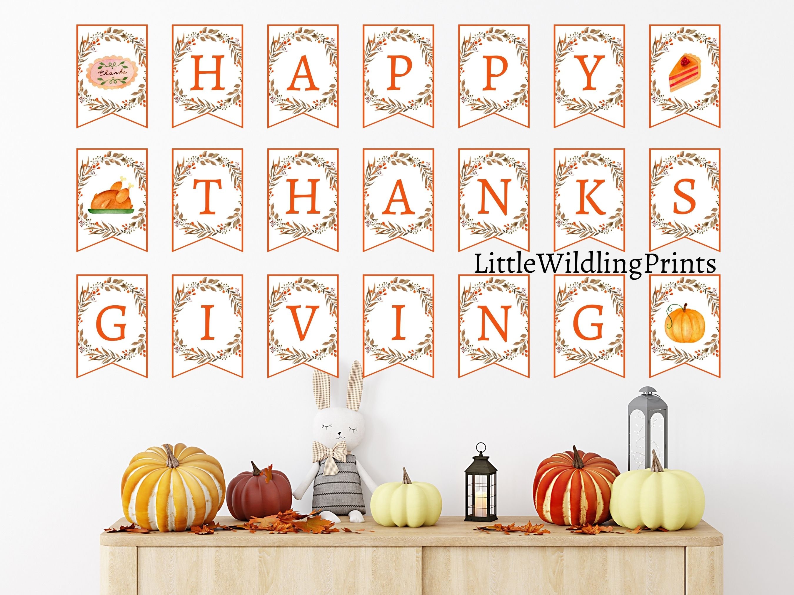 Happy Thanksgiving Banner Printable Digital Download Give Etsy