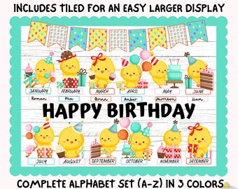 Baby Chick Birthday Bulletin Board, Cute Chicken Farm Animal Bird Birthday Display Kit, Custom Words Printable Classroom Decor, Door Kit