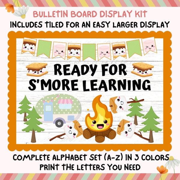 S'more Learning Campfire Bulletin Board Kit, Back To School Adventure Camping Theme - Teacher Classroom Printable Decor