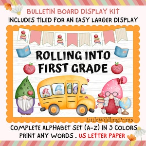 School Bus Gnomes Bulletin Board Welcome Back To School Gnomies Display Kit Custom Words Printable Classroom Decor Door Kit Grade Teacher