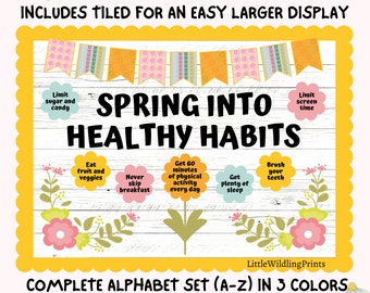 Healthy Habits Bulletin Board, Spring Bulletin, Health School Nurse Display, Motivational Classroom