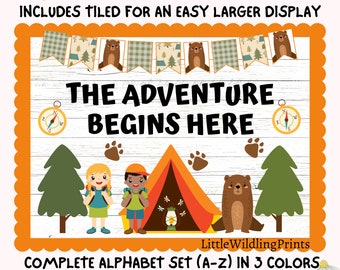 Adventure Bulletin Board Adventure Begins Here Camping Display Kit Custom Words Printable Classroom Decor Door Kit May June July
