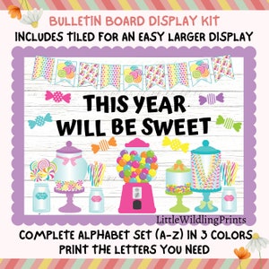 Sweet Year Bulletin Board Candy Shop Store Back To School Display Kit Custom Any Words Printable Classroom Decor Door Kit Sept
