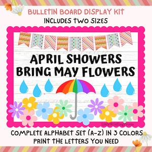 Spring Bulletin Board Kit, April Showers Bulletin Board, pastel floral April May classroom decor
