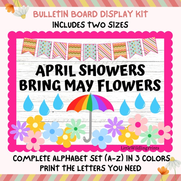 Spring Bulletin Board Kit, April Showers Bulletin Board, pastel floral April May classroom decor