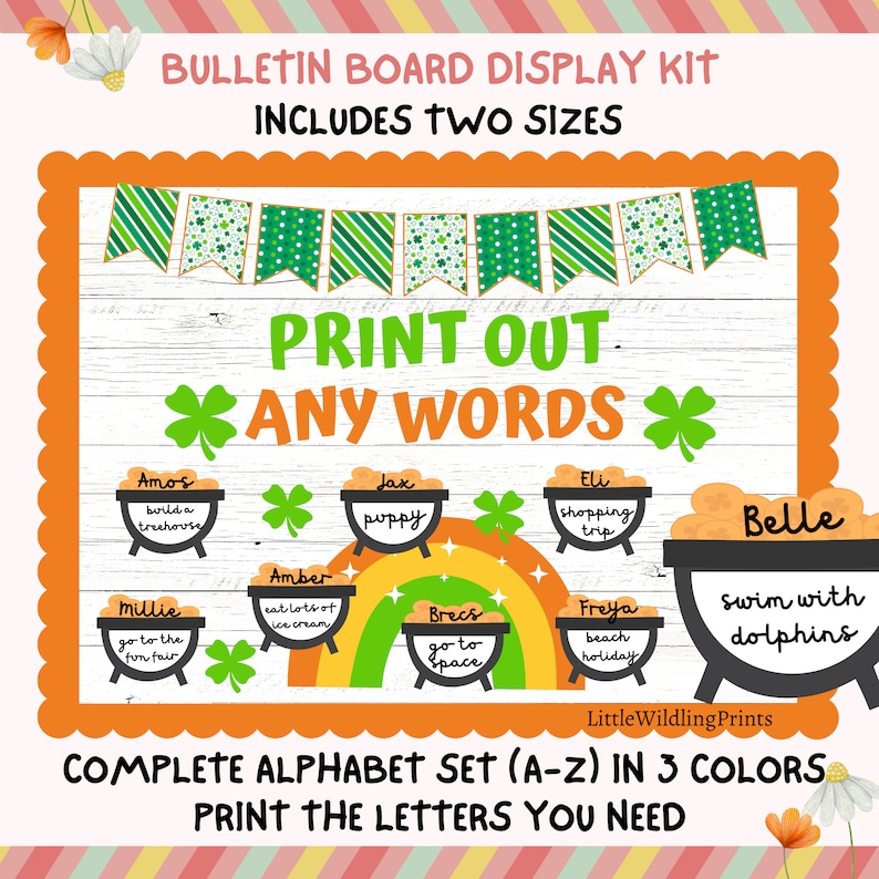 St Patricks Day Bulletin Board Kit, Pot of Gold Bulletin Writing ...