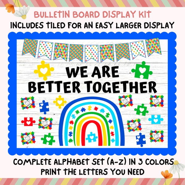 Better Together Bulletin Board Kit, Jigsaw Puzzle Pieces Fit Colorful Rainbow, Back To School Classroom, Teacher Printable Decor