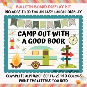 Reading Camp Out Bulletin Board Kit - Books Adventure Camping Theme - Teacher Classroom Printable Decor