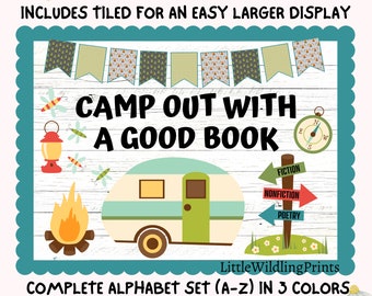 Reading Camp Out Bulletin Board Kit - Books Adventure Camping Theme - Teacher Classroom Printable Decor