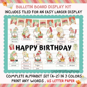 Birthday Gnomes Bulletin Board Birthday Display Kit Custom Any Words Printable Classroom Decor Door Kit Gnomies