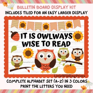 Lecture hiboux Bulletin Board Kit, bibliothèque de livres Wise Owl Fall Theme, Teacher Classroom Printable Decor