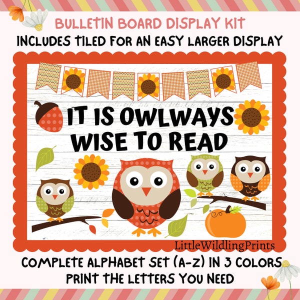 Leseeulen Pinnwand Kit, Bücher Bibliothek Wise Owl Herbst Thema, Lehrer Klassenzimmer druckbares Dekor