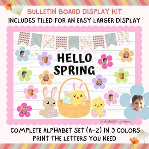 Spring Bulletin Board Display Kit, Easter Bulletin, Class Photos, April May Class Decor