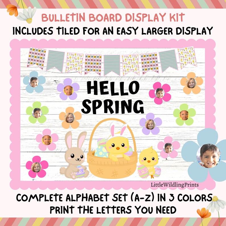 Spring Bulletin Board Display Kit, Easter Bulletin, Class Photos, April ...