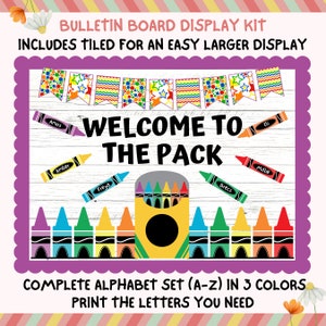 Zestaw tablic ogłoszeniowych Welcome To The Pack, wyświetlacz Back To School, niestandardowe słowa do wydrukowania, dekoracja klasy, zestaw do drzwi First Day Crayons