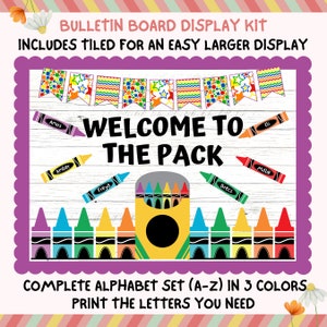 Welcome To The Pack Bulletin Board Kit, Back To School Display, Custom Words Printable Classroom Decor, First Day Crayons Door Kit