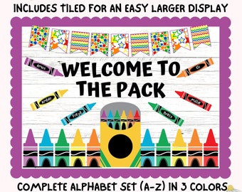 Welcome To The Pack Bulletin Board Kit, Back To School Display, Custom Words Printable Classroom Decor, First Day Crayons Door Kit