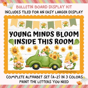 Sunflower Gnomes Bulletin Board Kit, Blooming Floral Car School Positive Mind, Teacher Classroom Printable Decor