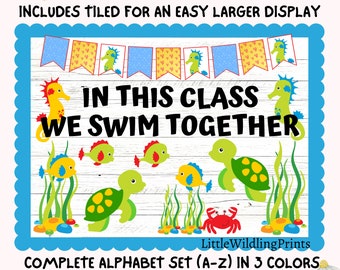 Under The Sea Bulletin Board Kit, Sea Animals Ocean Fish Nautical Theme, Teacher Classroom Printable Decor