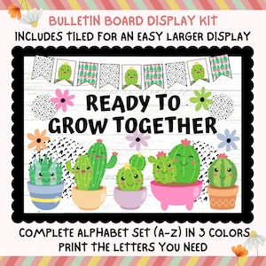 Cactus Grow Together Bulletin Board Kit, Plants Succulents Garden Cacti Black White Theme, Back To School, Teacher Classroom Printable Decor
